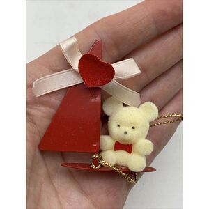 Vtg Flocked Bear Christmas Valentine Ornament